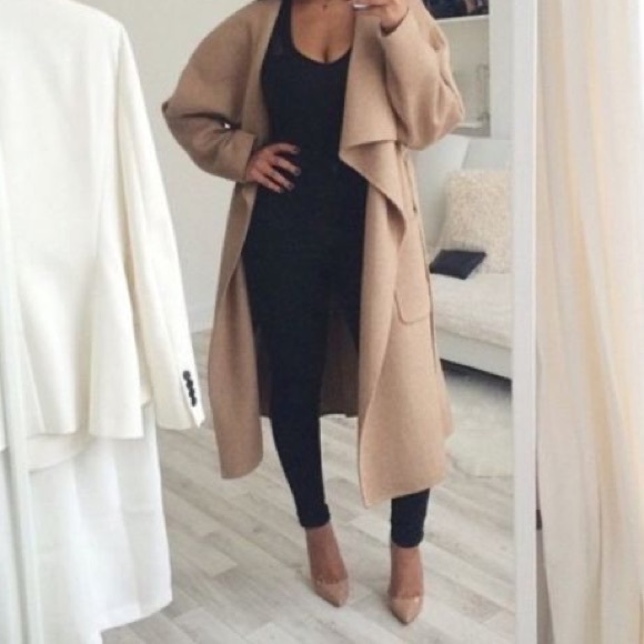 NWT RARE ZARA CAMEL BEIGE WATERFALL WOOL DRAPED COAT JACKET WINTER BLOGGER FAVE - Picture 6 of 15